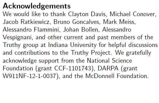 Screenshot from'Truthy' project paper acknowledging DARPA grant