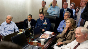 Situation Room: President Obama and his national security staff monitor Operation Neptune Spear, during which it is alleged Osama bin Laden was killed.