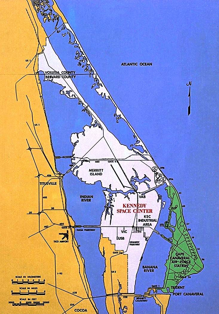 Map of North Merritt Island, Florida showing the proximity of Port Canaveral, Florida to US Navy Trident submarine base, USAF Canaveral Air Force Station and NASA Kennedy Space Center (Image credit: NASA)