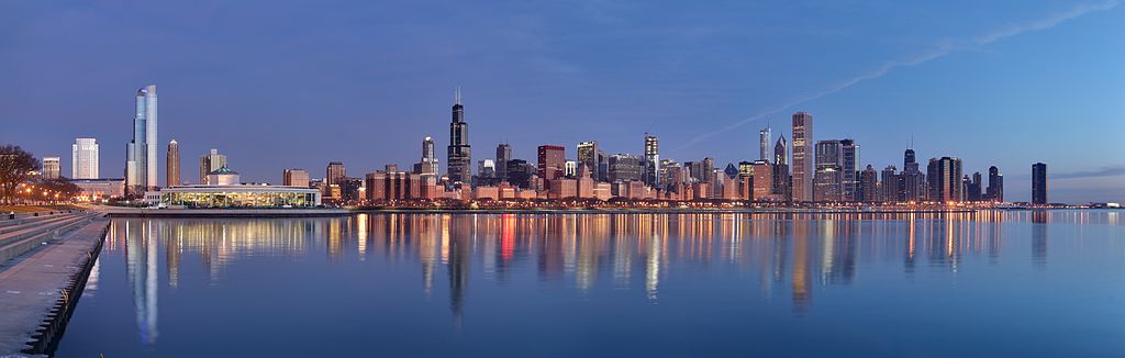 CHICAGO, IL - Skyline at sunrise. (Image credit: Daniel Schwen / Wikimedia Commons)