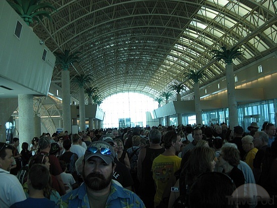 PORT CANAVERAL, FL - Passengers wait inside one of Port Canaveral's cruise ship terminals.