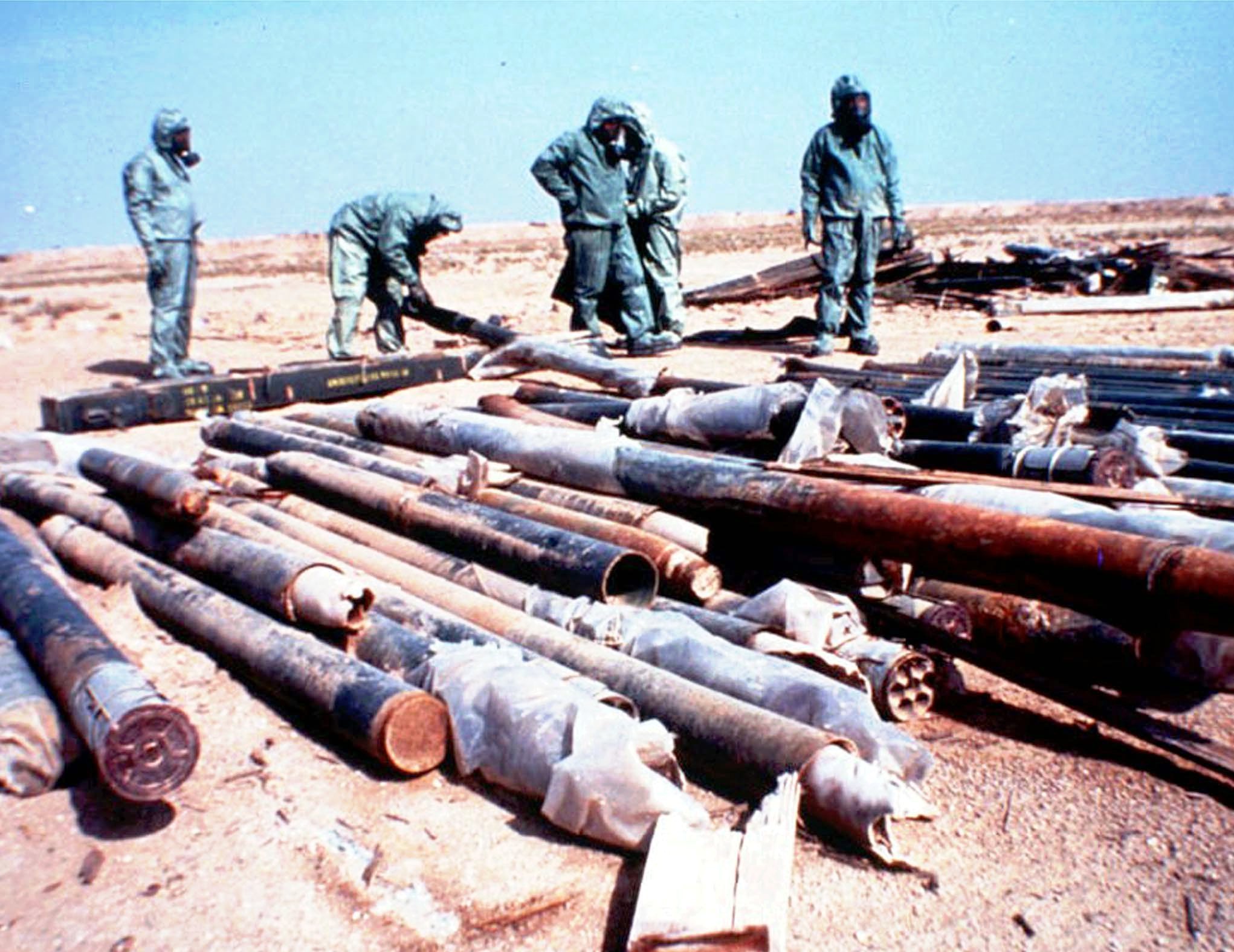United Nations technicians ready Iraqi nerve agents weapons for elimination (Image: British Ministry of Defense)