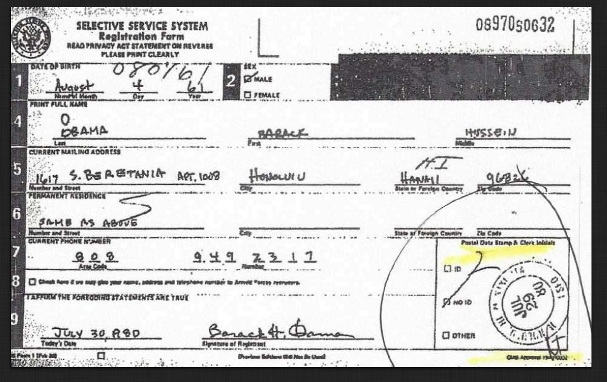 Barack Obama's alleged selective service registration card.